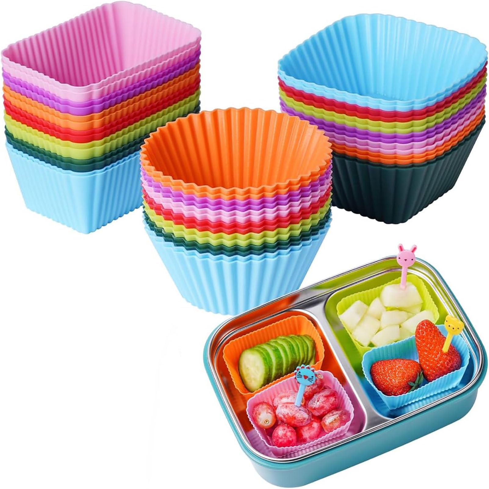 YQbest 36 Pack Silicone Cupcake Liners Baking Muffin Cups Reusable Non-Stick Cake Moulds Mold Tray Sets Multi Colors