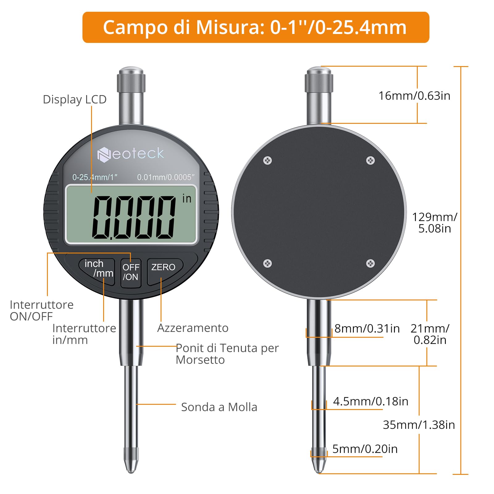 ALLmeter Comparatore Centesimale 0-20mm Con Base Magnetica 60kg, Indicatore Meccanico Di Precisione 0.01mm, Supporto Regolabile A 3 Snodi Per Tornio Fresatrice Allineamento Misure Officina Meccanica