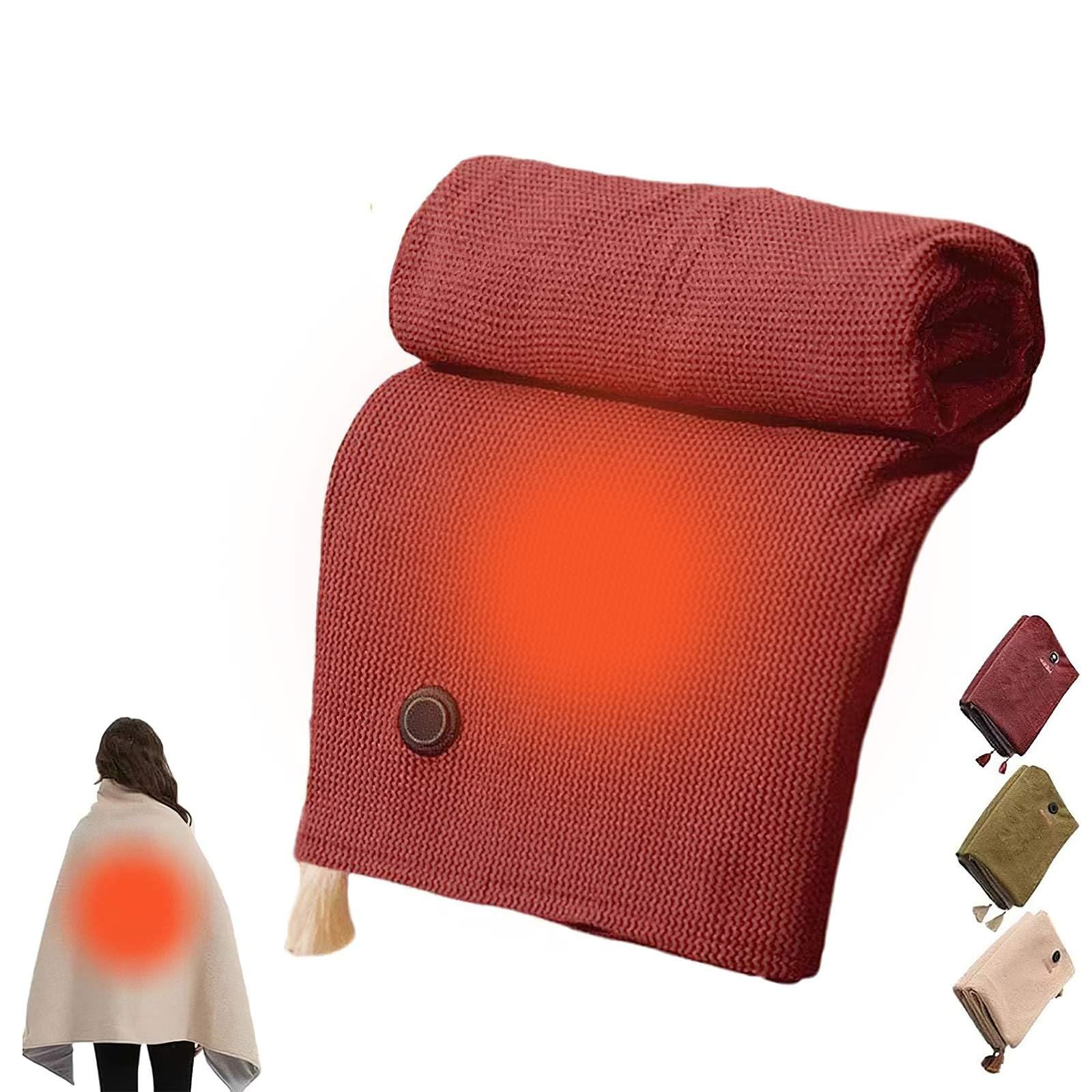 Peamoo Women's Red Portable Usb Heated Blanket,Heated Shawl Wraps,Battery Powe 2-In-1Soft Wearable Heated Shawl Blanket With Zipper,150 * 80Cm & 3 Heating Levels Electric Throw Blanket For Office Home Camping (Red)