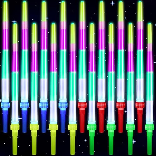 Foilswirl 16 espadas iluminadas a granel, expandibles, con luz LED, espadas de juguete que brillan en la oscuridad, espadas blancas intermitentes