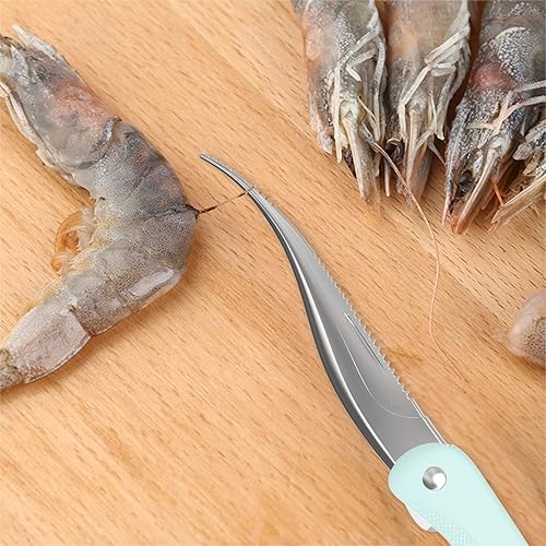 Miniatura 8 de Luvan Herramienta de diseño de camarones, Deveiner de camarones con hoja afilada de acero inoxidable y mango antideslizante, herramienta para pelar