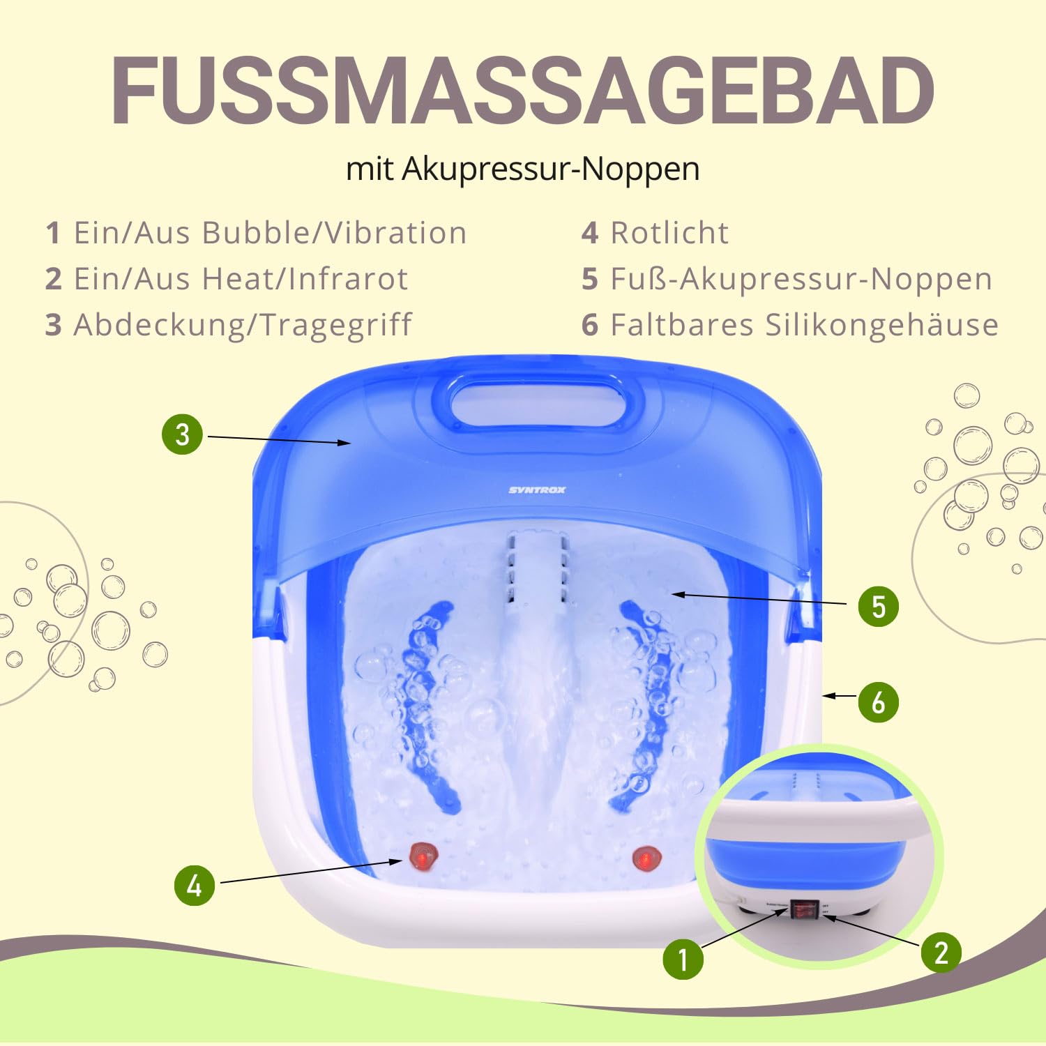 Syntrox Germany 4 in 1 Faltbares Fußsprudelbad Folder, Wellnesgerät, Fußmassagegerät, Wellnes, 350 Watt, 1,70 Kg, Spa für zuhause, Entspannung, Pflege für die Füße