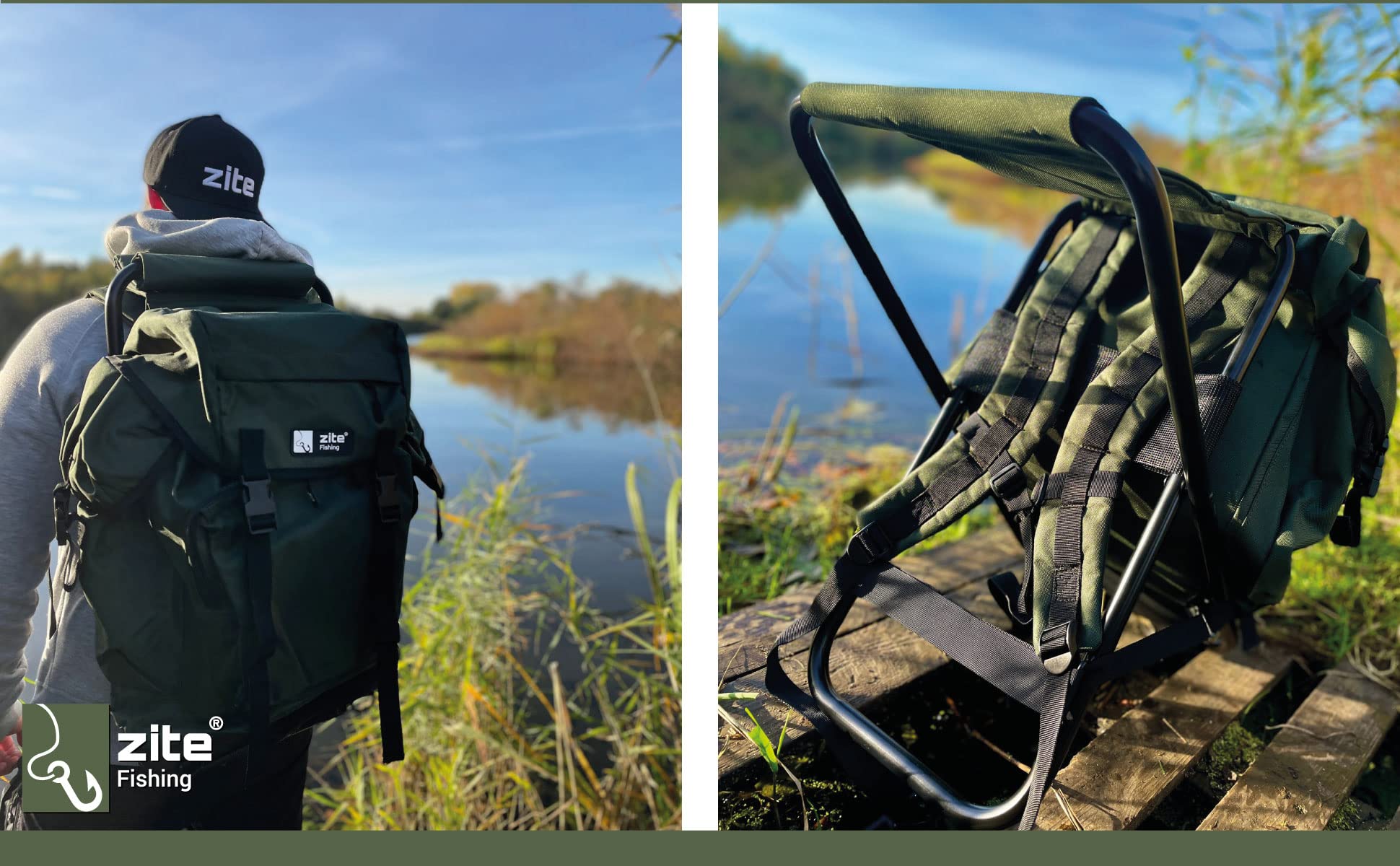 Zite Zaino da pesca con sedia, pieghevole, per pesca e campeggio, pieghevole, con spazio di archiviazione, borsa da pesca e sedie