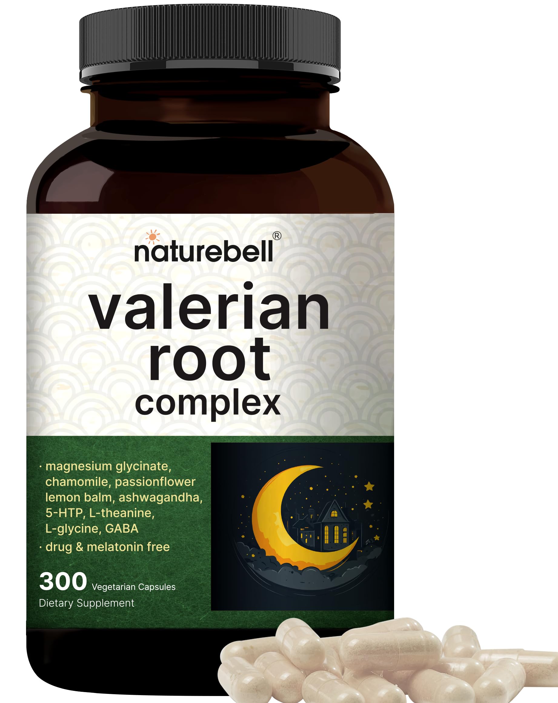 Valerian Root Complex 5,000mg | 300 Veggie Capsules with Magnesium Glycinate, Chamomile, Passionflower, Lemon Balm, Ashwagandha, & More – Relaxation & Sleep Support Supplement – Melatonin Free
