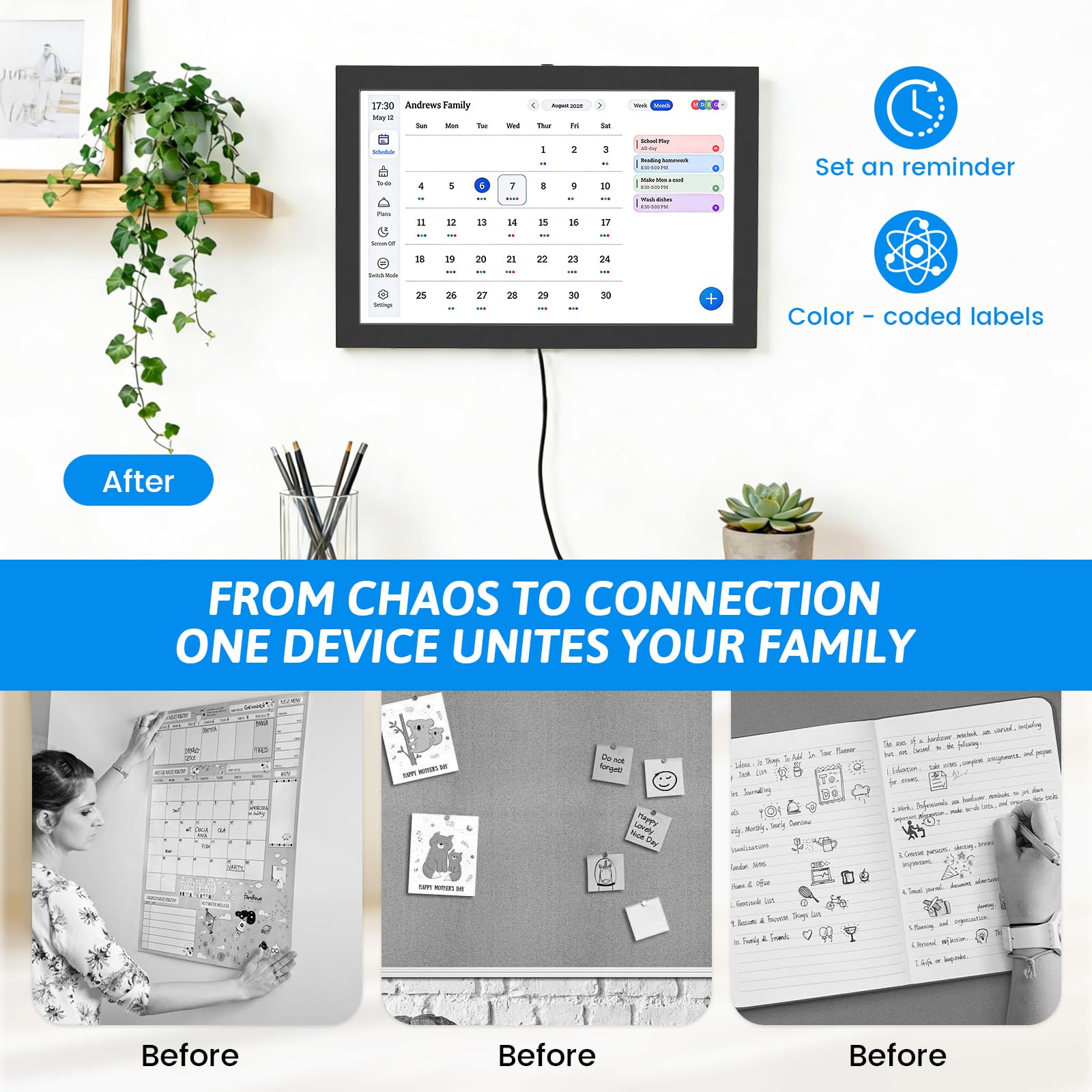 Calendario digitale da 10,1 pollici con touchscreen - Organizzatore familiare intelligente da 32 GB - Agenda elettronica con Wi-Fi e supporto a parete/scrivania - Cornice digitale multifunzione