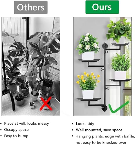 Miniatura 5 de Estantes giratorios para plantas, soporte de metal de 4 niveles, soporte para plantas montado en la pared, para jardín interior y exterior, estante