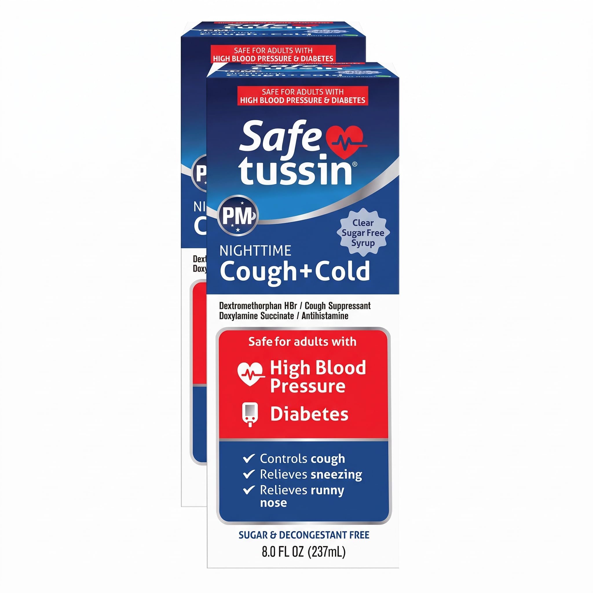 Safetussin PM Night Time Cold and Cough Medicine 8 oz Pack of 2