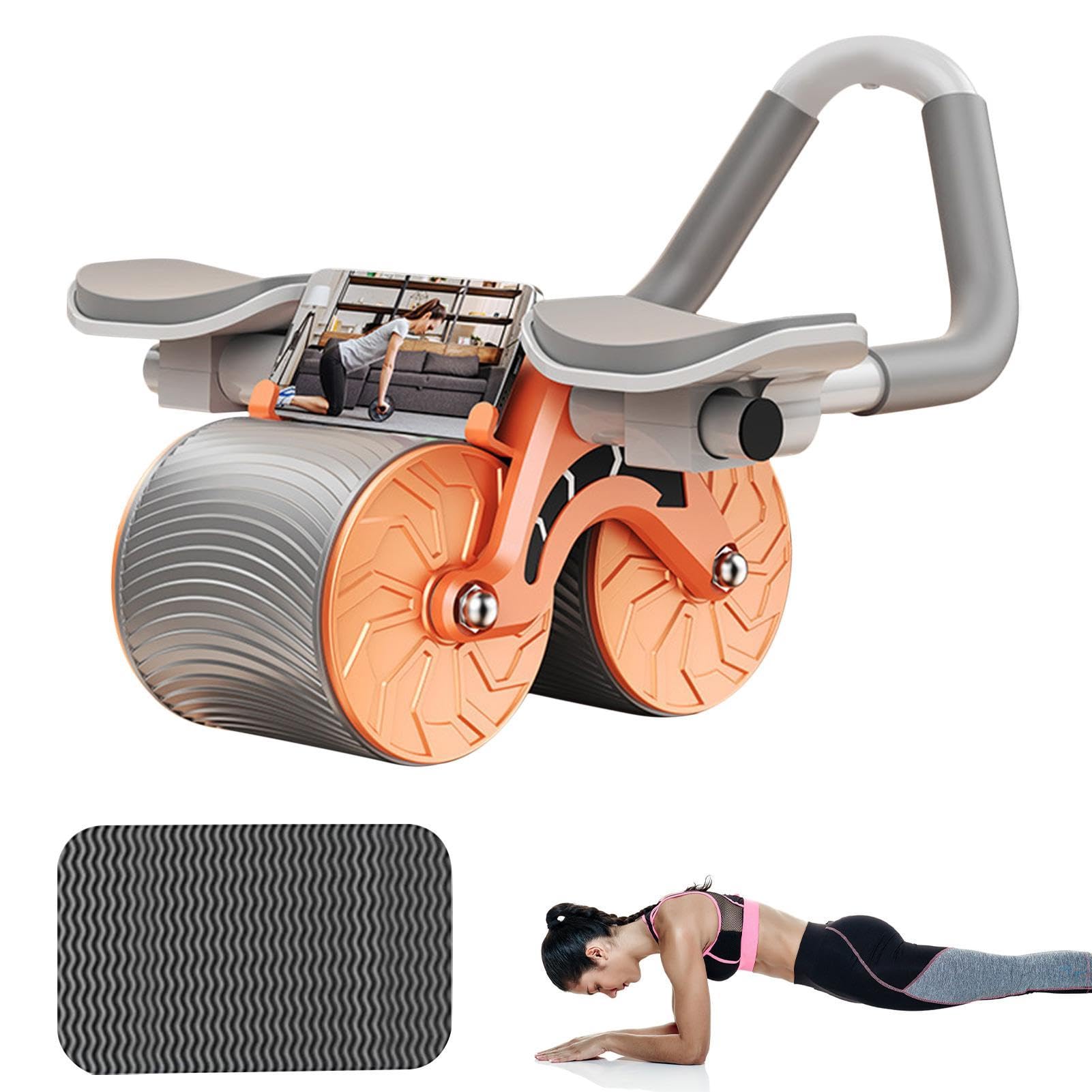 Rueda de ejercicio abdominal de rebote automático, rueda abdominal de | doble rueda, rueda de entrenamiento abdominal para gimnasio, ejercitador abdominal doméstico con alfombrilla de rodilla