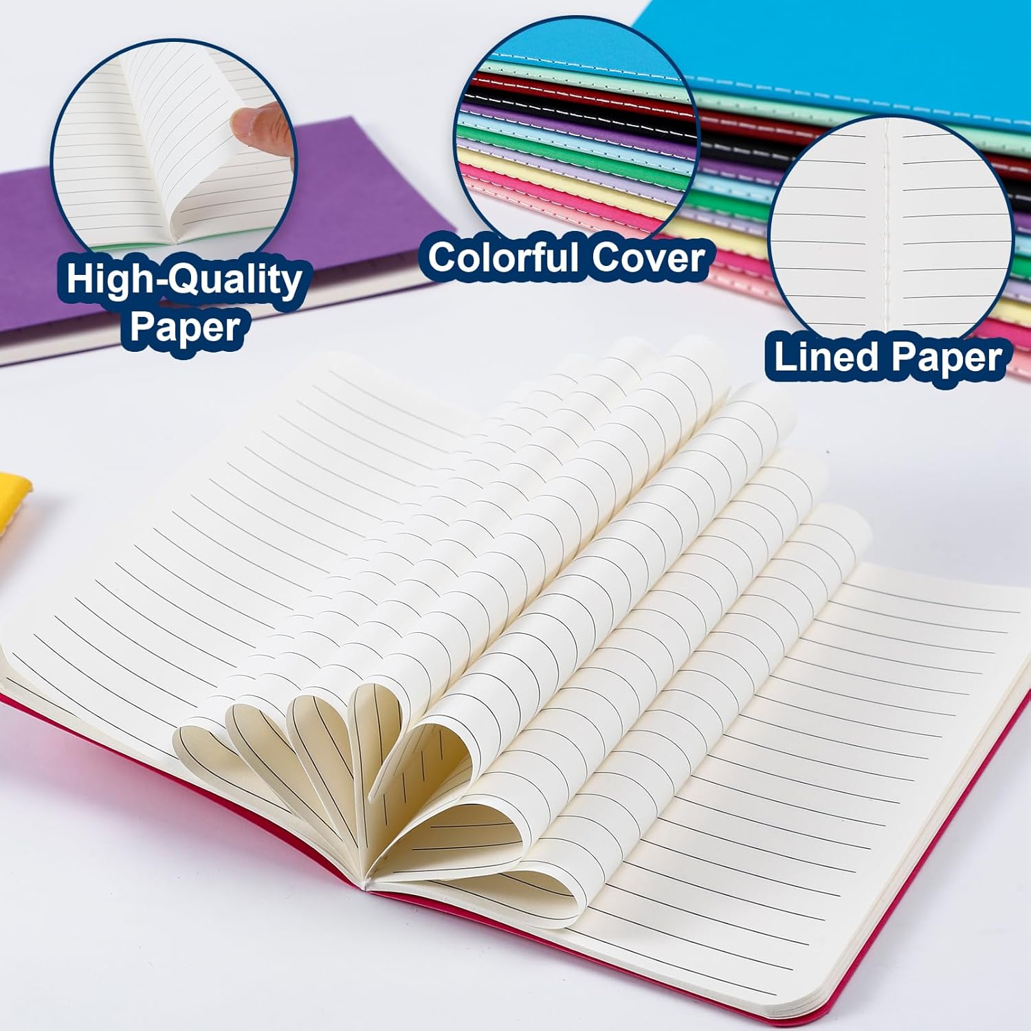 Jeffbaubl 60 Pack Notebooks Bulk, 3.5 x 5.5 In Pocket Notepads, Portable Small Lined Notepad, Small Colorful Cover Notebooks, Mini Journals for Home Office Travel Gift, 30 Sheets/60 Pages, 12 Colors