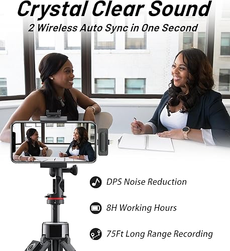 Miniatura 8 de NPTCL Paquete de 2 micrófonos Lavalier USB C Wireless Lav Mic para teléfono Android, cancelación de ruido, mini micrófono de solapa tipo C para