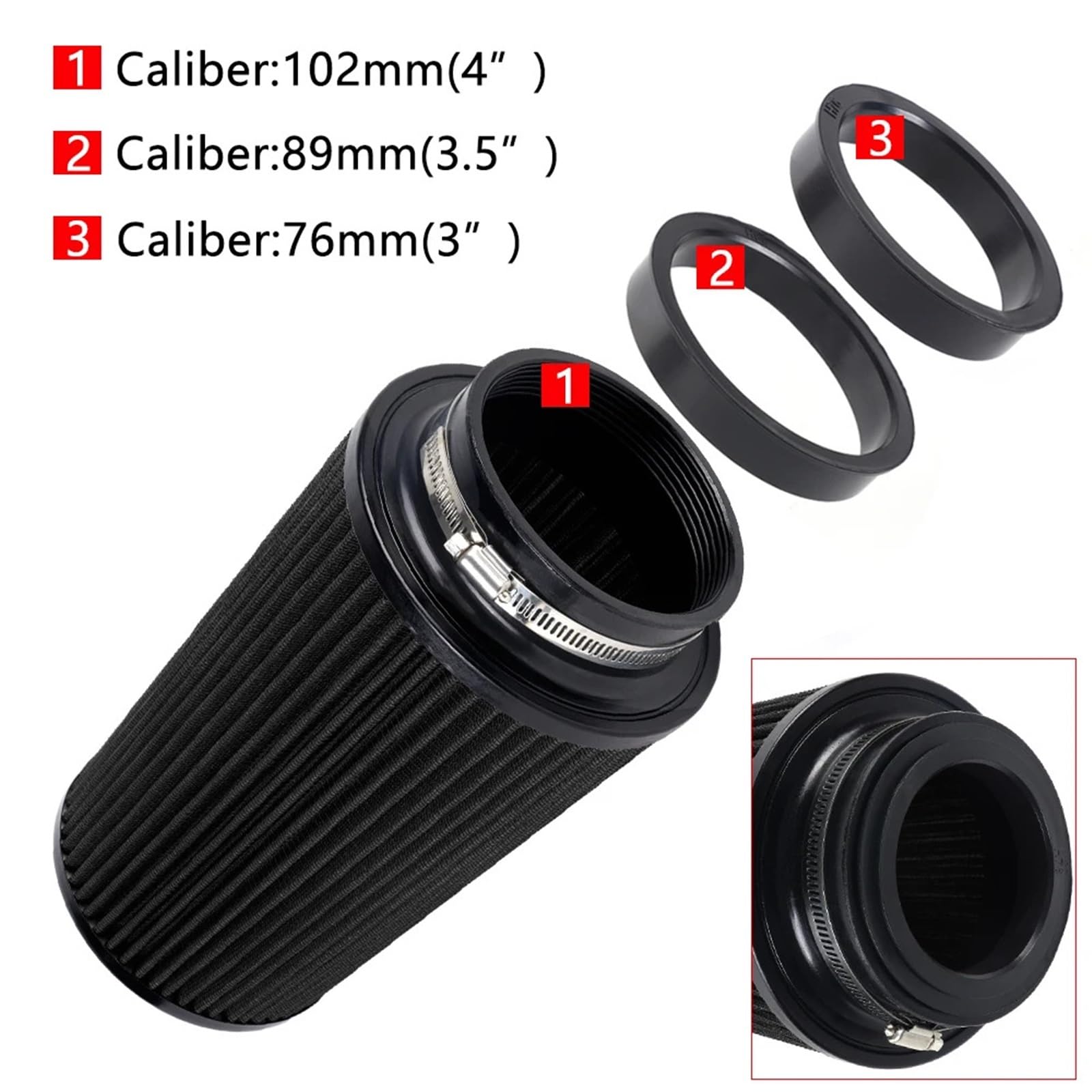 Kit filtri auto Filtro aria di aspirazione fredda ad alto flusso per auto da corsa RASTP-3", 3,5", 4", tre misure, filtri conici lavabili, altezza Filtro aria condizionata(Red)