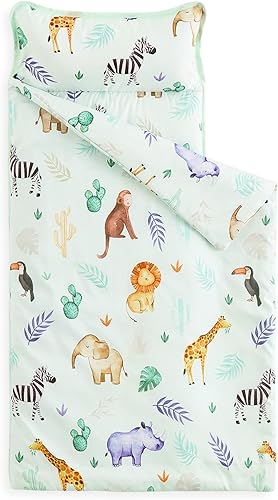 Wake In Cloud - Tapete extra largo para siesta con almohada extraíble para niños pequeños, guardería, preescolar, saco de dormir, elefante, león,