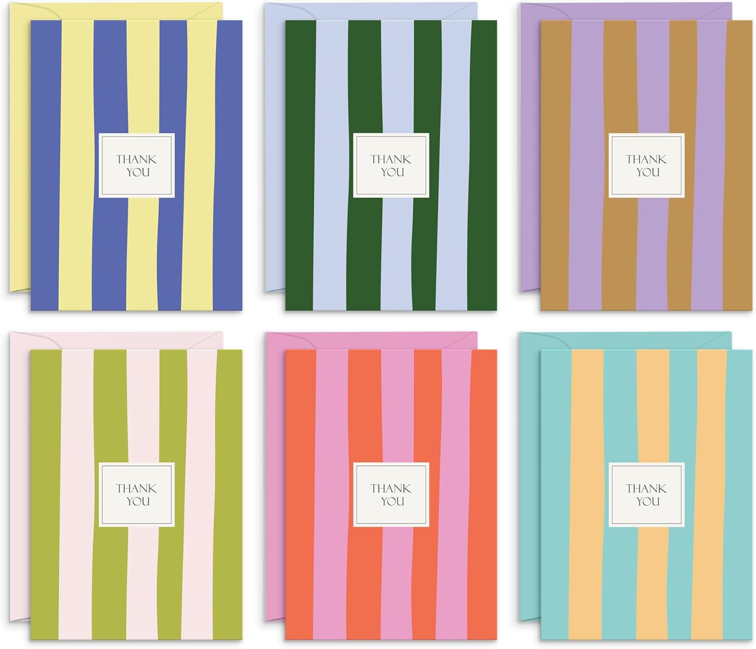 S&O Palm Beach Thank You Cards with Envelopes, Blank Greeting sheets for Handwritten Messages, Set of 24 stylish Notes and Covers, Assorted Thank You decor notes with Color full Envelopes Mix & Match