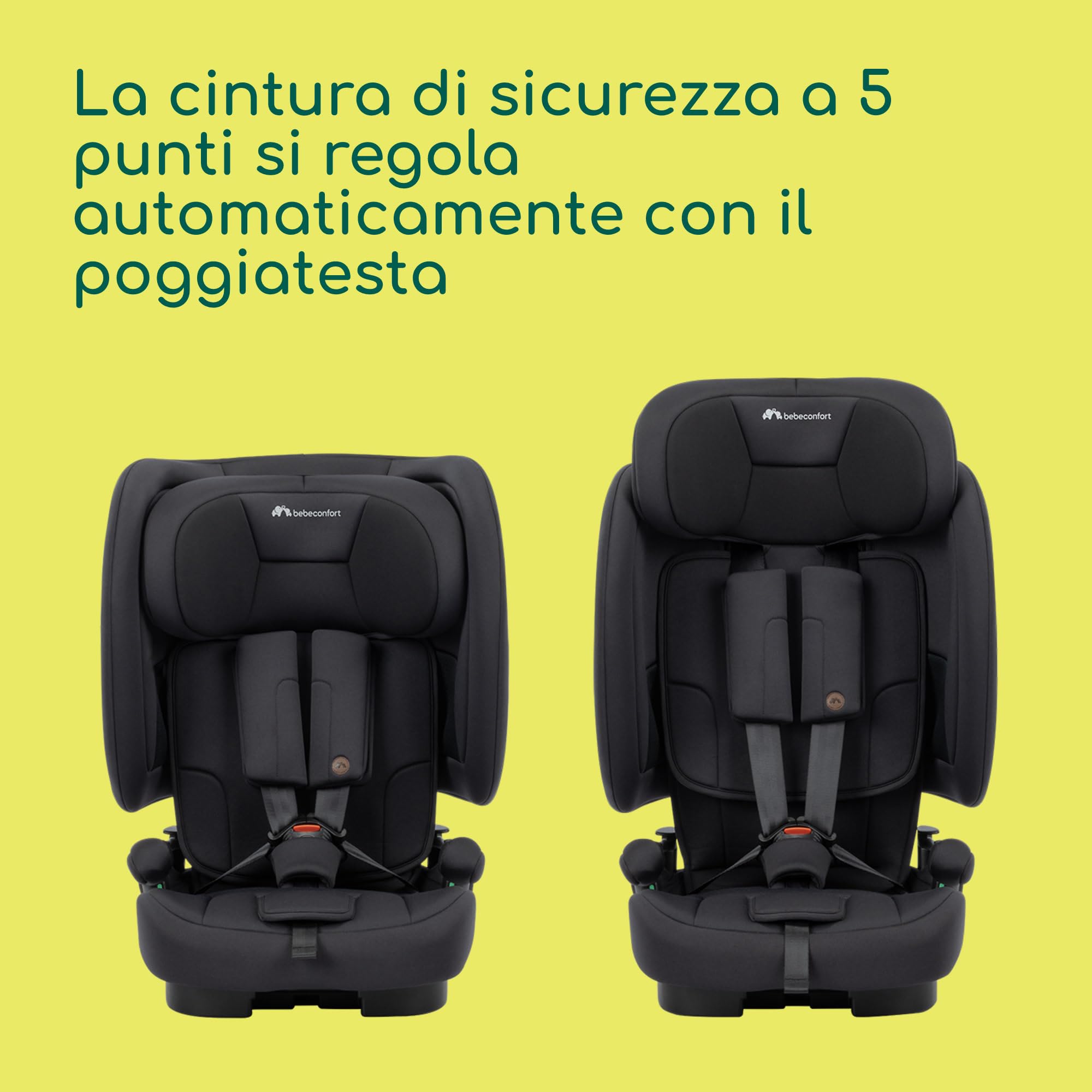 Bebeconfort Ever & Go i-Size, Seggiolino Auto 9-36 kg Evolutivo, 15 Mesi - 12 Anni, 76-150 cm, Seggiolino Auto Pieghevole ISOFIX, Leggero e Compatto (6kg), 15 Posizioni Poggiatesta, Full Black