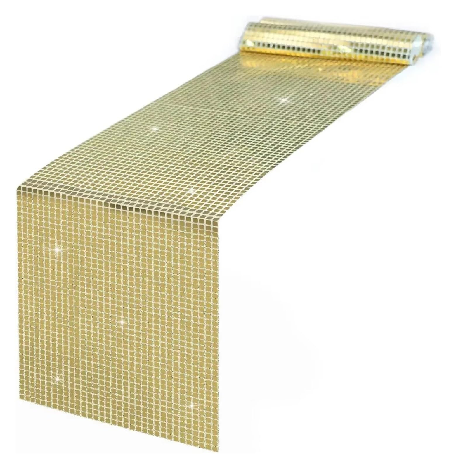 Disco Table Runner Glitter Sequin Disco Table Runner 33*180cm Mirror Gold/Silver Foil Metallic Dining Decoration(Champagne gold,33x180cm)