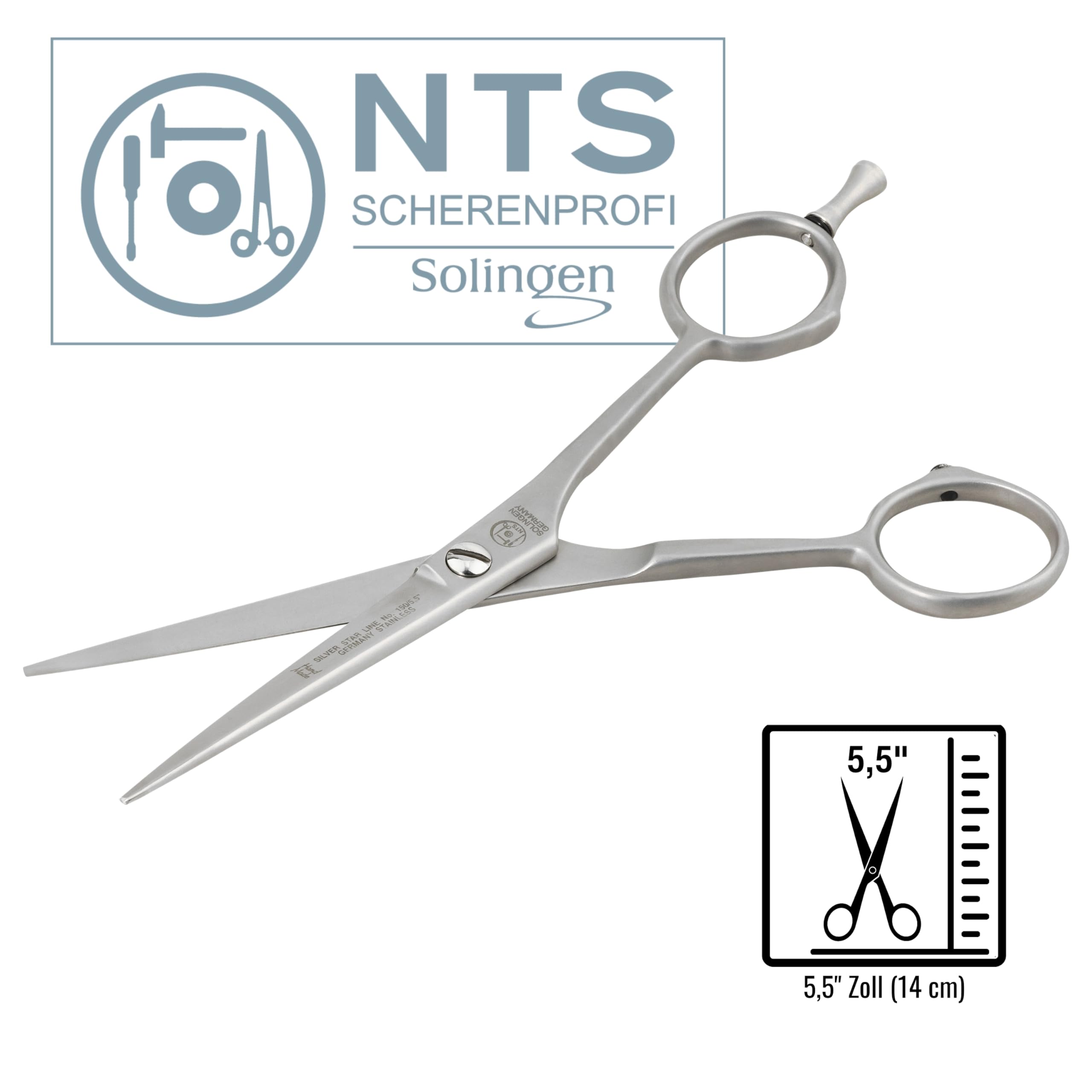 Silver Star Line 150 | Haarschere Friseurschere | Mattiert | Satiniert | Made in Solingen | 5,5" = ca. 14 cm | Profi Schere für Haare Schneiden