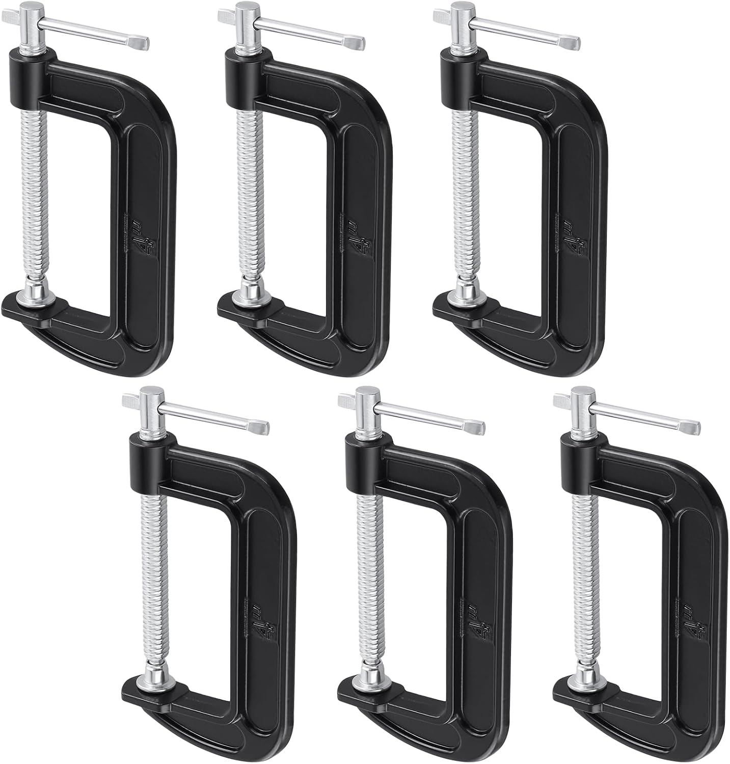 KEILEOHO Set of 6 G-Clamp 4 Inch for Woodworking 10 cm Span Black Cast Iron Screw Clamps C-Clamp for Workshop & DIY
