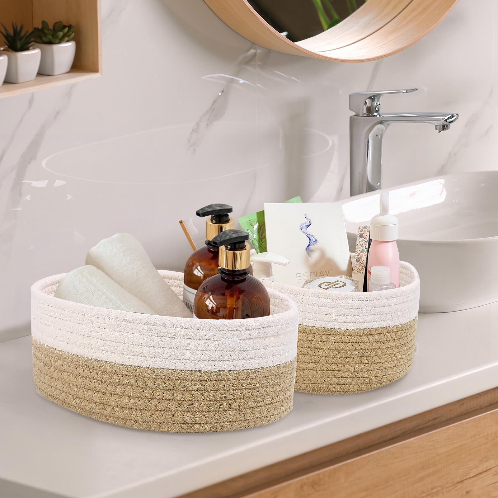 Set 5 Cestini Portaoggetti In Cotone - Organizer Impilabile Per Camera E Bagno - Foto 12