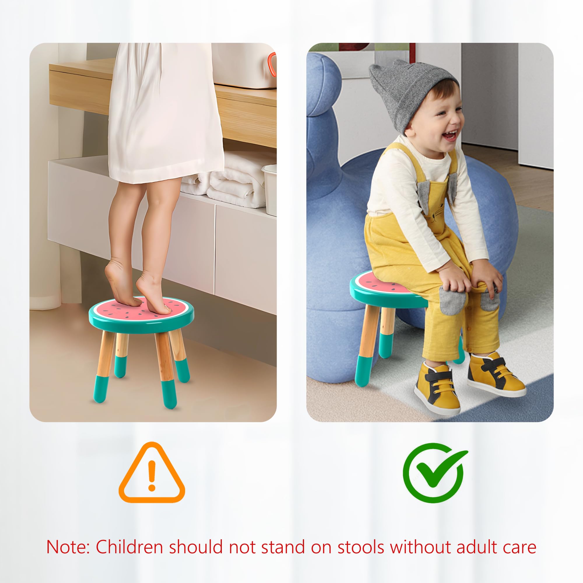 RUYU Wooden Kids Stool for Sitting, Solid Hard Wood Fruit Stool, 10 Inch Milking Stool, Vanity Stool for Kids, Bedroom, Playroom, Watermelon Furniture Stool for Children, Adults Boys, Girls