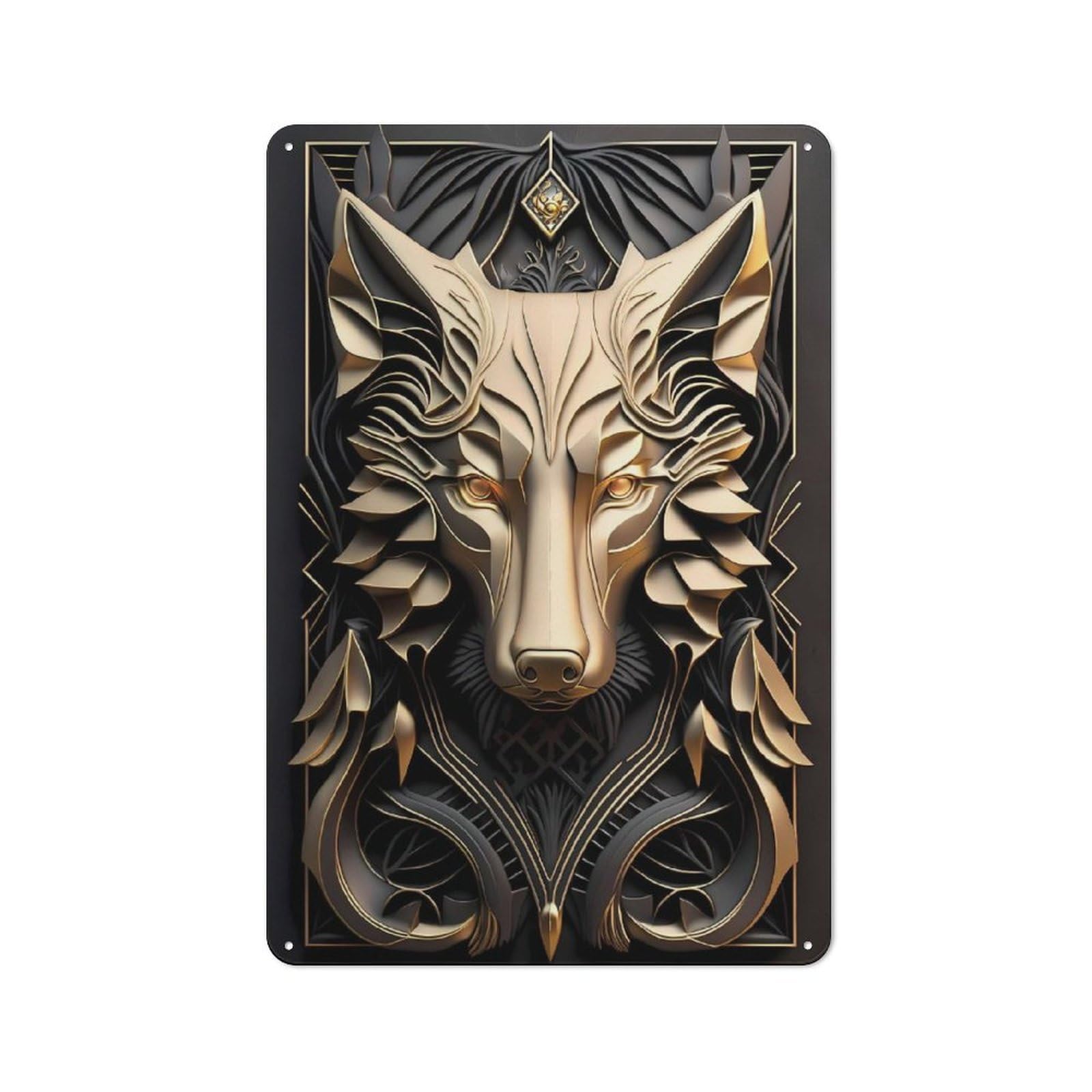 Junmoney Style-6 Majestic Golden King Wolf Rustic Tin Sign 30X20cm For Man Cave Or Games Room, A Decorative Gift For A Newly Furnished Man Cave And Games Room