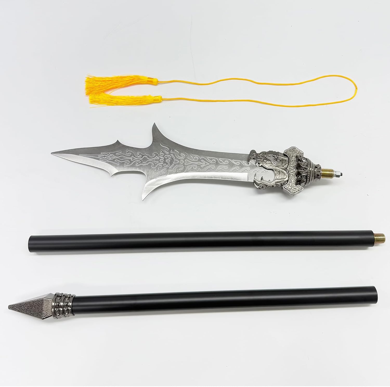 Three Pointed Two Blade Sword Stainless Steel Decorative Prop, Movie Cosplay Ornament Decoration 57.48 inches