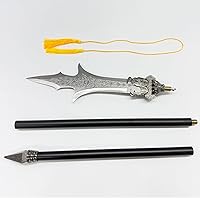 Vista 5 de Espada de tres puntas de dos hojas de acero inoxidable, accesorio decorativo de cosplay de película, decoración de adorno de 57.48 pulgadas