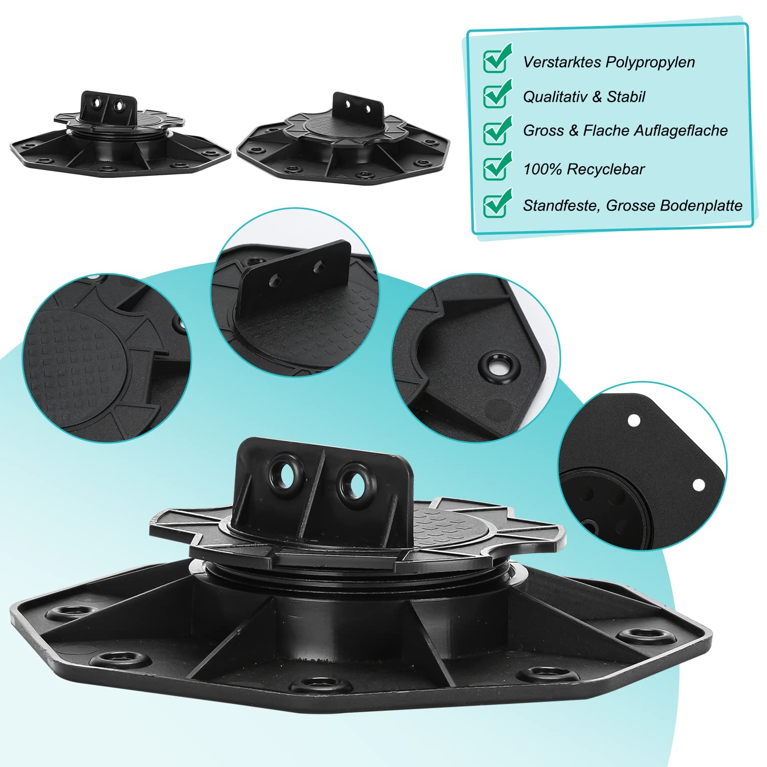 Daromigo Soportes para terrazas, 30 unidades, altura regulable, 60-140 mm, patas niveladoras para terrazas de suelo, placas de suelo para terrazas subestructura, WPC