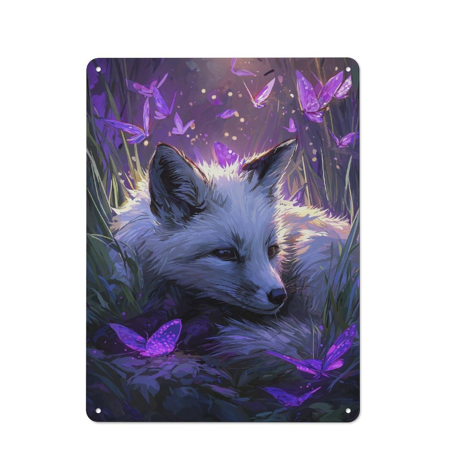 Retro Enchanted Fox Amidst Butterflies Vintage Metal Sign 40x30cm, Small Space Decor for Hallway, Home Bar, Garage Or Study