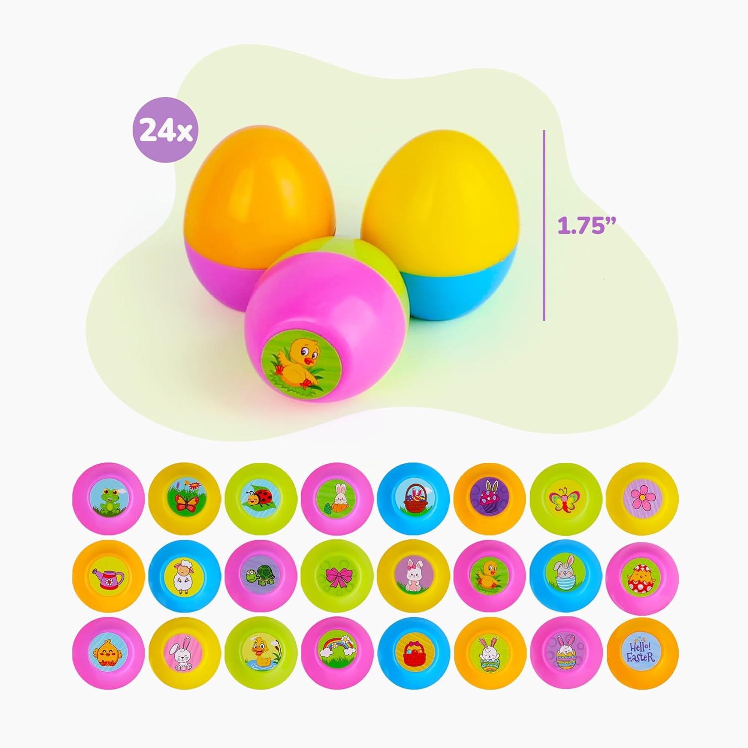 ArtCreativity Easter Egg Stampers - Set of 24 - Self Inking Mini Stamps for Kids Easter Eggs Hunt Game - DIY Easter Classroom Craft Toys with Vibrant Colors - Easter Basket Stuffers and Party Favors