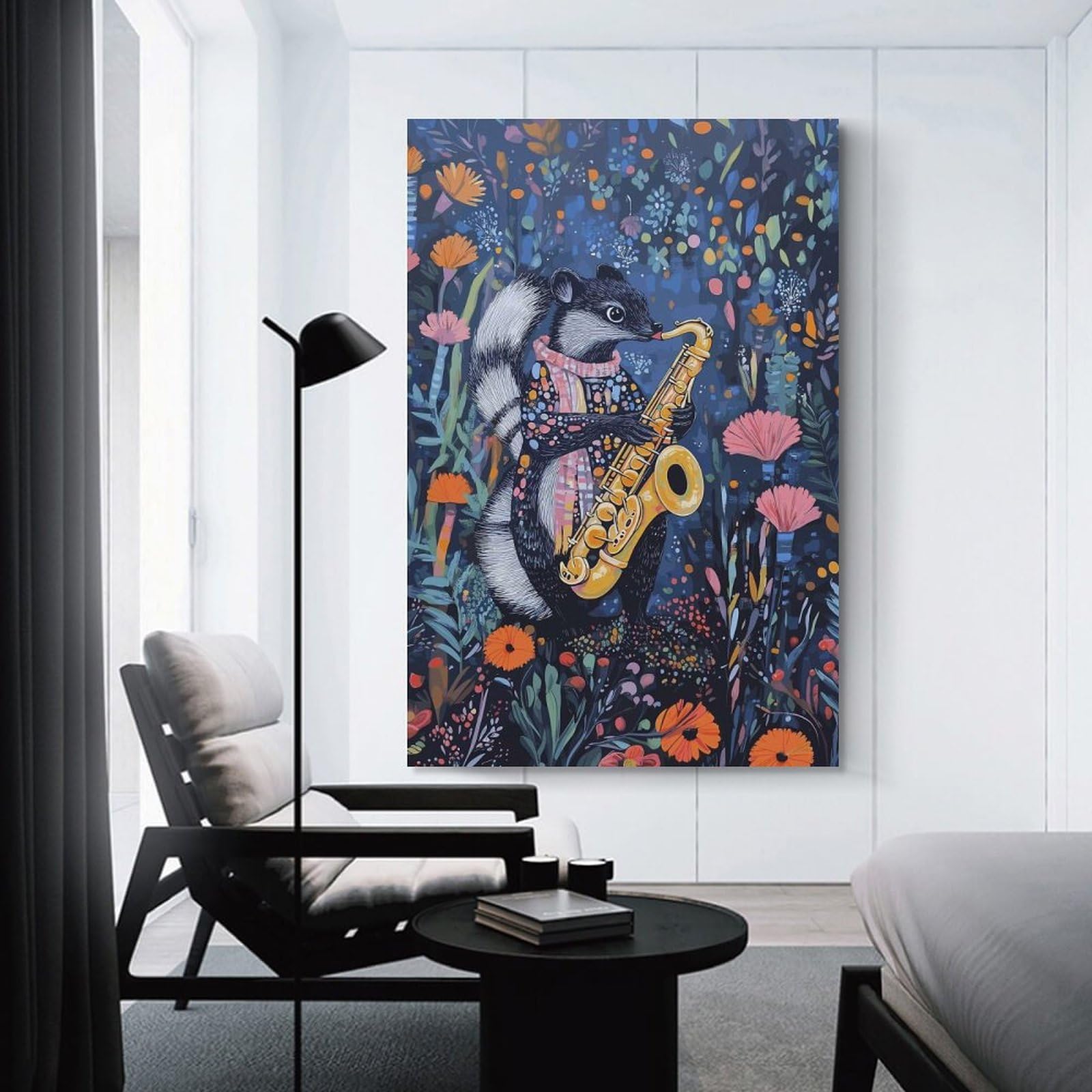Junmoney Skunk Playing Saxophone Wall Decor Canvas Print 24x36inch(60x90cm), for Lounge, Study, Hallway Or Flat Walls, Decorative Artwork with Broad Appeal