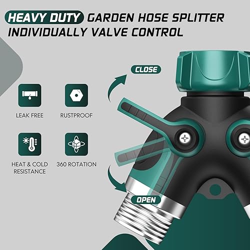 Miniatura 3 de Divisor de manguera de jardín de 2 vías con válvula de cierre, divisor de espiga de agua para conector de manguera de 34 pulgadas, divisor de grifo