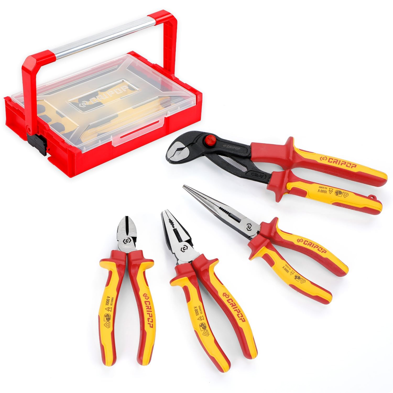 CRIPOP 5PCS VDE Insulated Pliers Tool Set,1000V Insulated Electrical Tools Kit,Includes 190mm Combination Plier