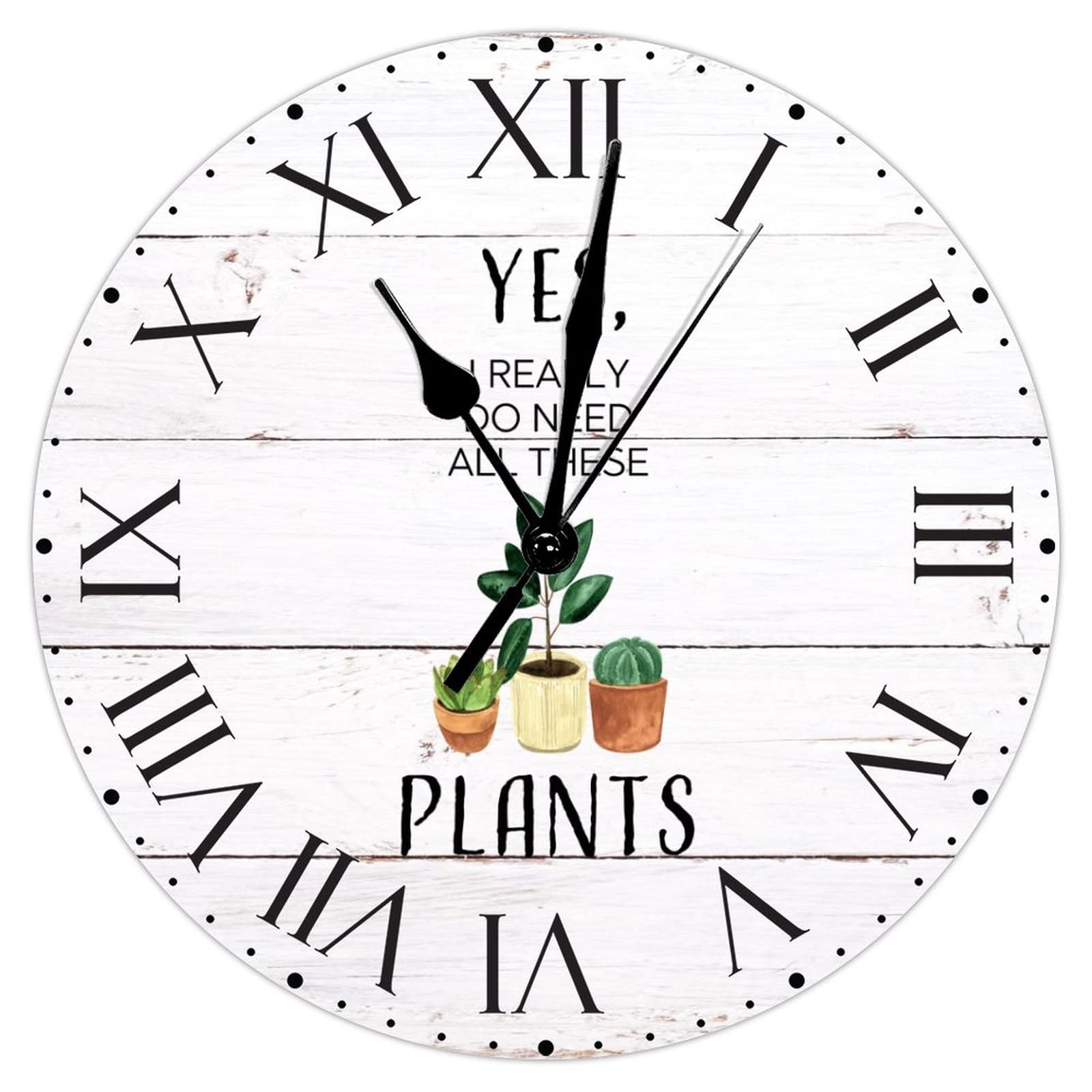 Horloge murale salon motif plantes et chiffres romains rétro