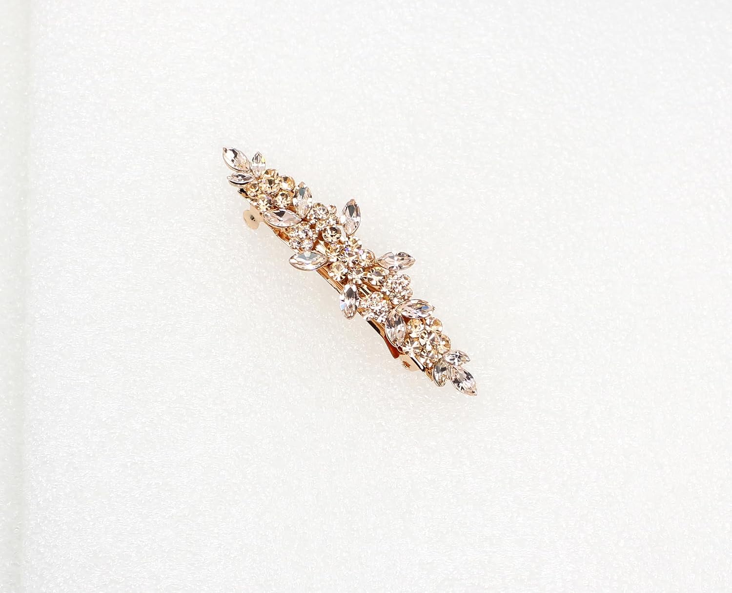Faship Champagne Rhinestone Crystal Small Floral Hair Barrette Clip