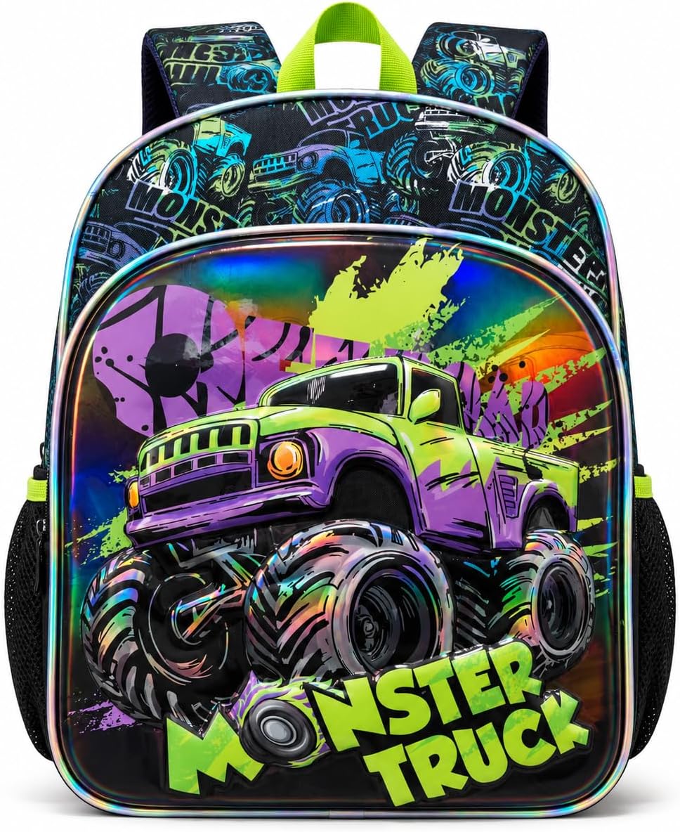 17" Truck Backpack for Boys,3D Holographic Truck Bookbag