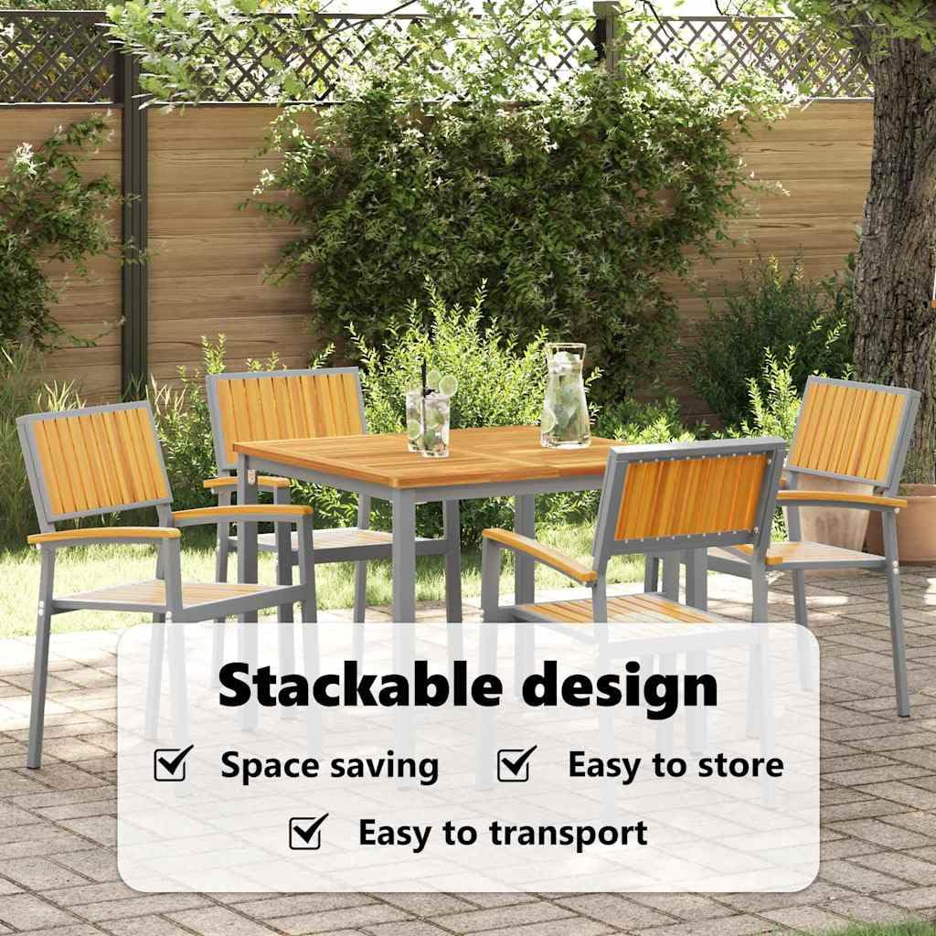 vidaXL Silla Apilable 4 uds. Marrón Madera de Acacia Sólida Apilable