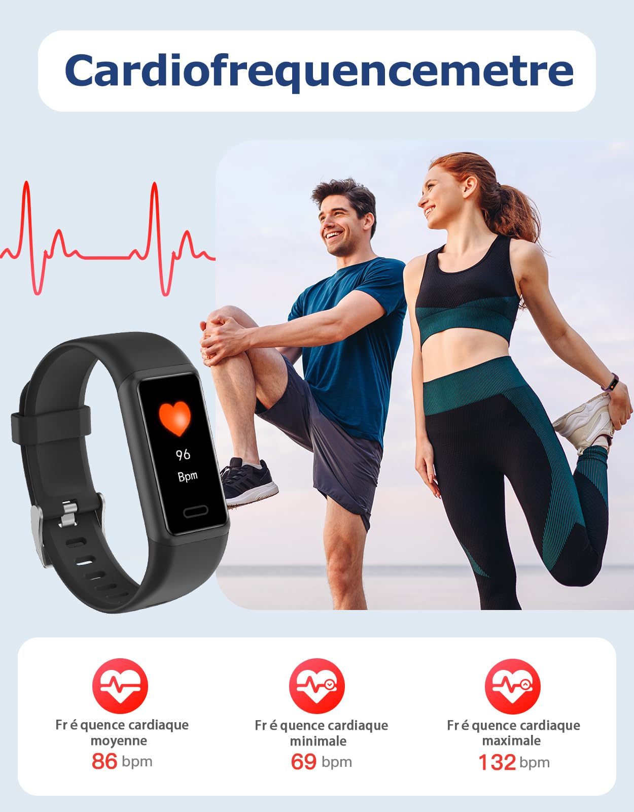 Cloudpoem Montre Connectée Sport IP68 Podomètre Cardiofréquencemètre Suivi Sommeil Calories Android iOS