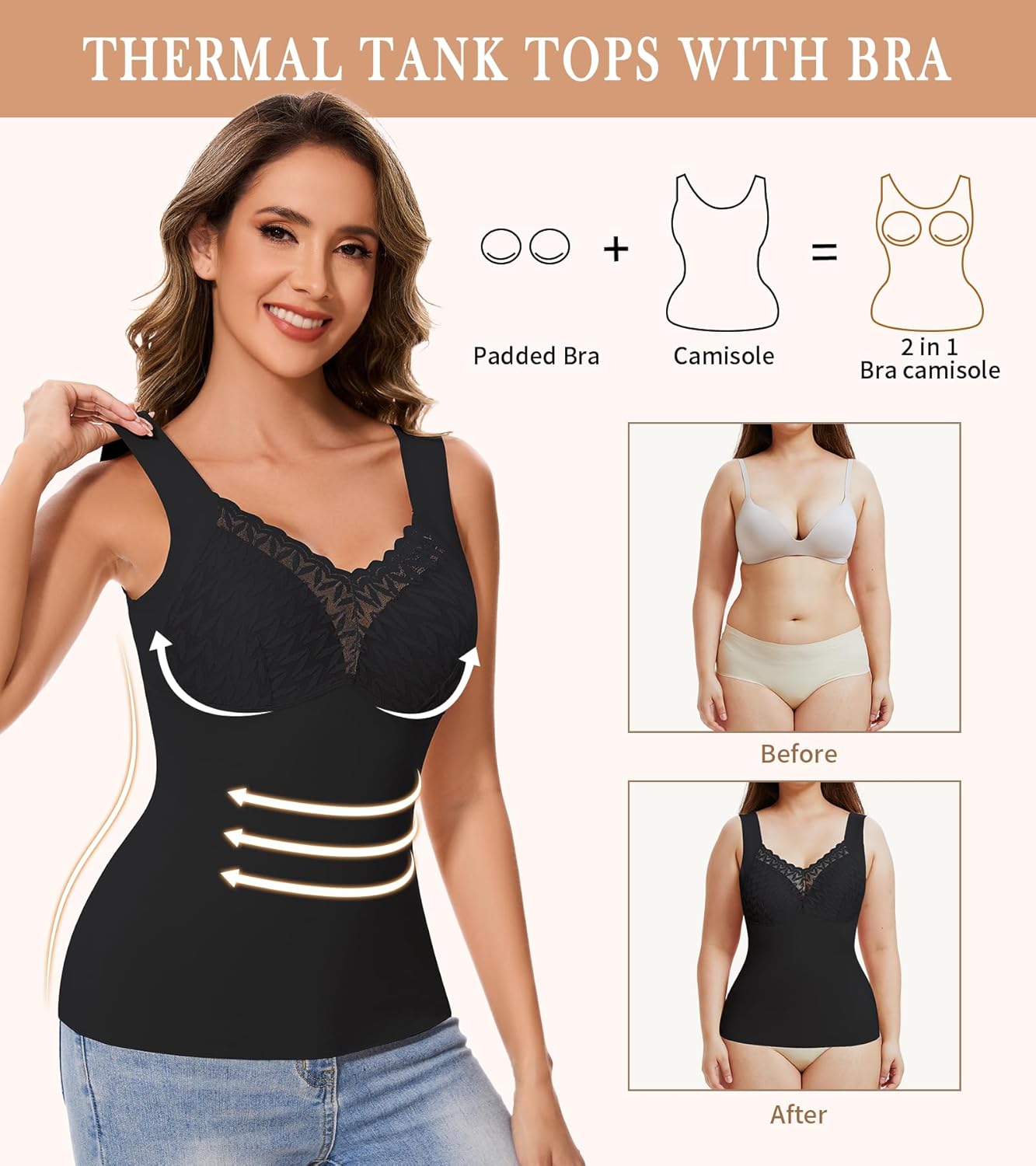 Women's Lace Trim Camisole Tank Top,Seamless Stretch Fabric with V-Neck Design, Wide Straps, Regular Fit for Everyday Wear - Image 4