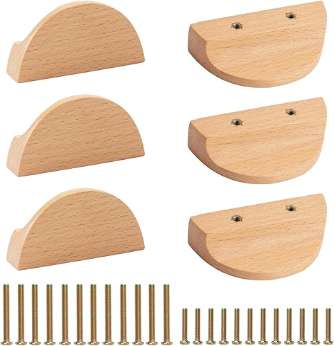 Miniatura 8 de MOROBOR Manijas de cajón de media luna, 8 piezas de madera semicírculo, tiradores de madera de haya, cajón de armario, manija de doble agujero para