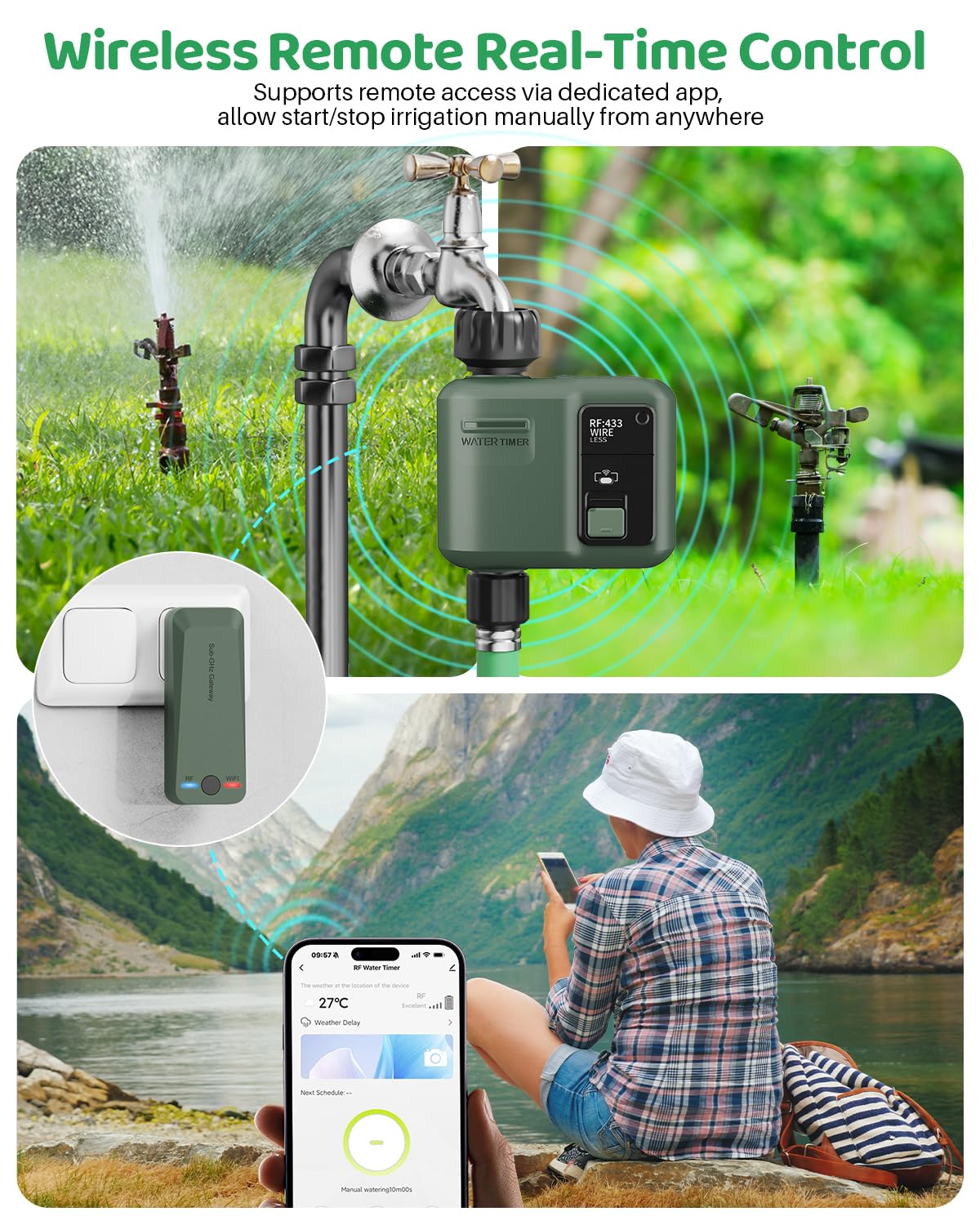 Programmateur d'Arrosage Intelligent RF433 WiFi 1 Voie pour Jardin