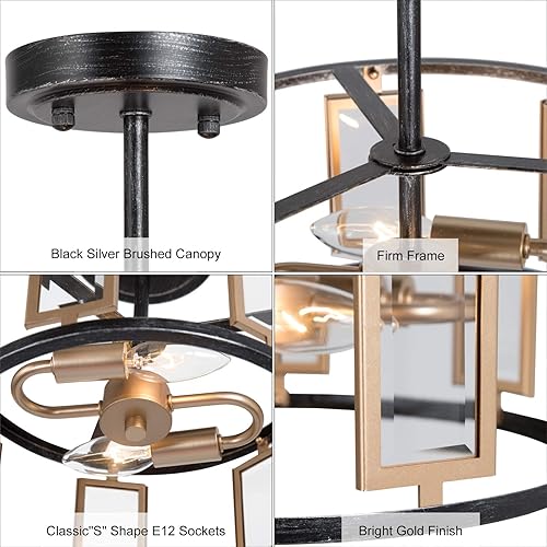 Miniatura 3 de Optimant Lighting Lámpara de techo semiempotrada, 2 luces modernas cerca del techo con vidrio transparente para pasillo, dormitorio y cocina