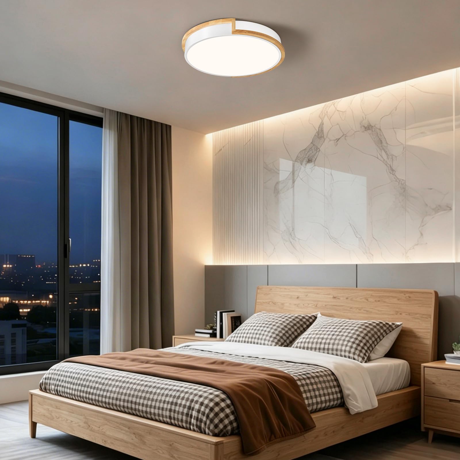 LED Deckenleuchte, Weiß Deckenlampe 40cm | 36W Lampe mit Holz für Schlafzimmer Wohnzimmer Küche Flur Esszimmer 4000K