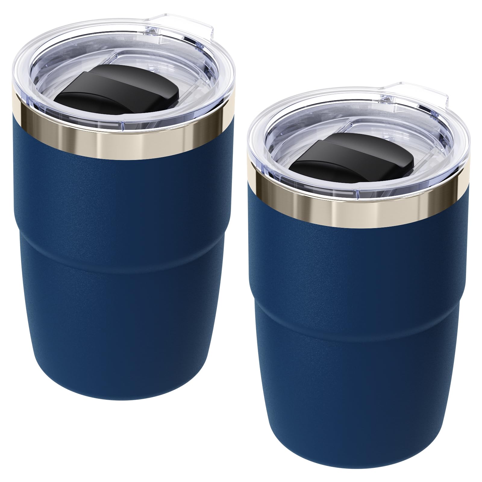 Photo 1 of Cafezi 8 oz Small Coffee Cup with Magnetic Lid, Ceramic-Lined 18/8 Stainless Steel, Double-Wall Vacuum Insulated, Stackable, Dishwasher Safe, Mini Tumbler for On-the-Go, 2 Pack, Navy