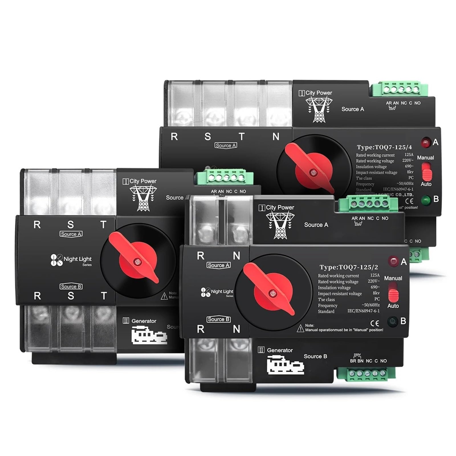 1 pz Din Rail 3 fasi 2P3P4P 63A 100A 125A 230V Doppia alimentazione Interruttore selettore elettrico automatico di trasferimento ATS ininterrotto(4P L N 220V-230V,100A)