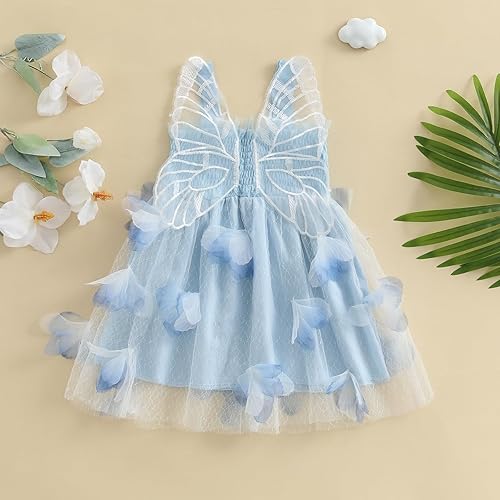 Miniatura 3 de Vestido de mariposa para niña pequeña, sin mangas, tul con alas de tutú y volantes en capas, vestidos de princesa para fiesta de cumpleaños