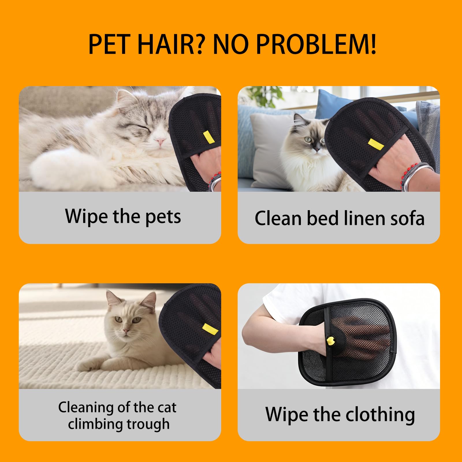 3PCS Gants de toilettage pour Chat,Gant Anti Poils Animaux, Gant Ramasse Poils Animaux,gant de retrait de poils d animaux,pet hair remover,pet hair removal gloves,Gant Respirant et Lavable pour