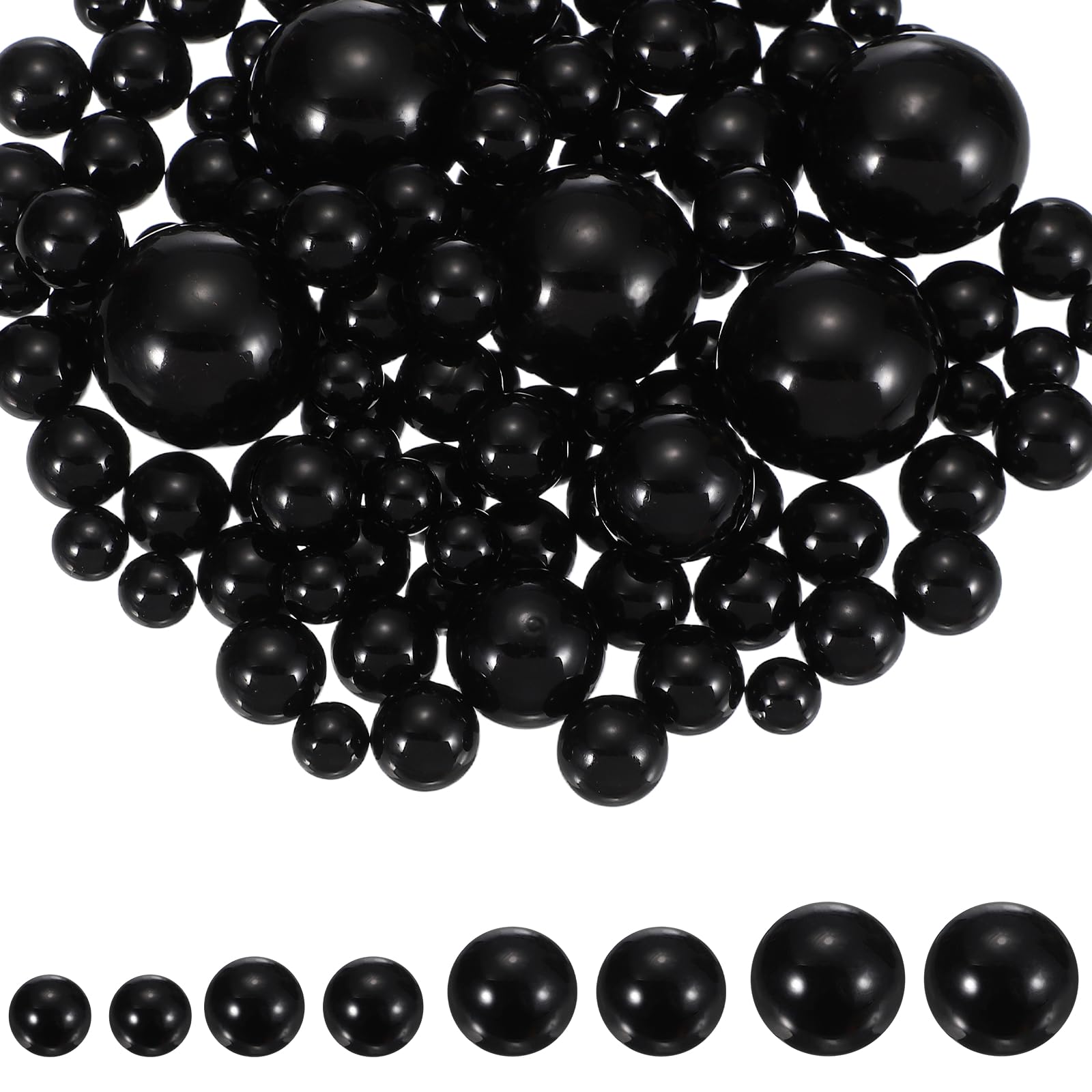 YELARXI 200Pcs No Hole Pearl Beads, 10/14/20/30mm Vase Fillers Faux Pearl for Crafting Filling Home Party Decorations Wedding Centerpieces, Black