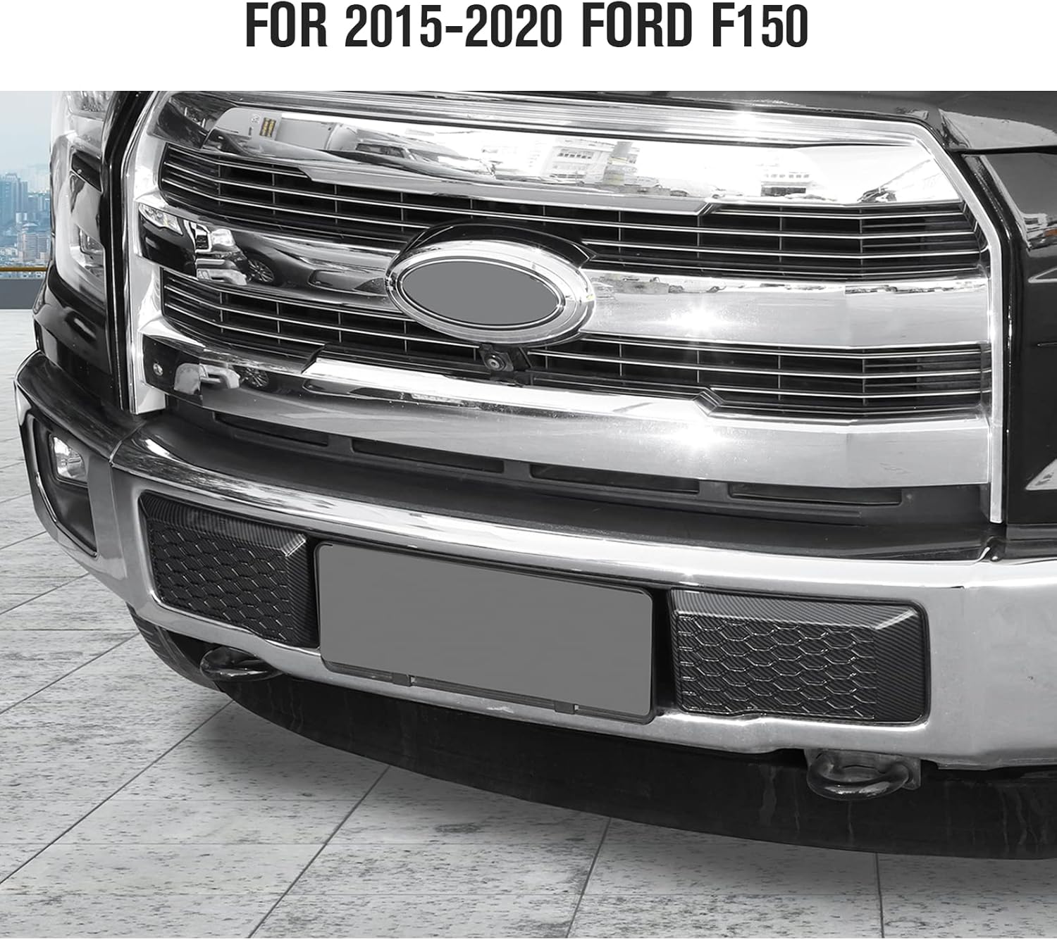 Jimen Compatible with 2015-2020 Ford F150 Front Bumper Cover Exterior Trim Accessories (Carbon Fiber)