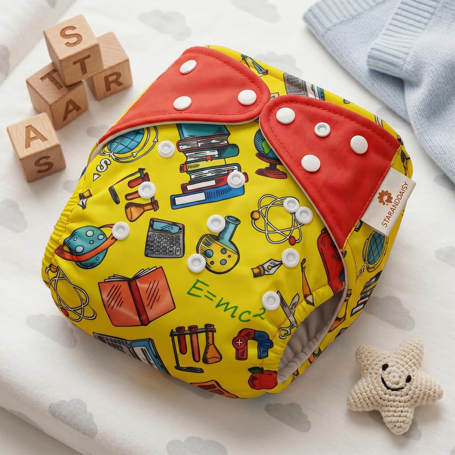 StarAndDaisy Reusable Cloth Diaper for Babies, Adjustable Washable Baby Diaper with Snap Buttons (Free Size) (Lab, Set of 1)-image-45