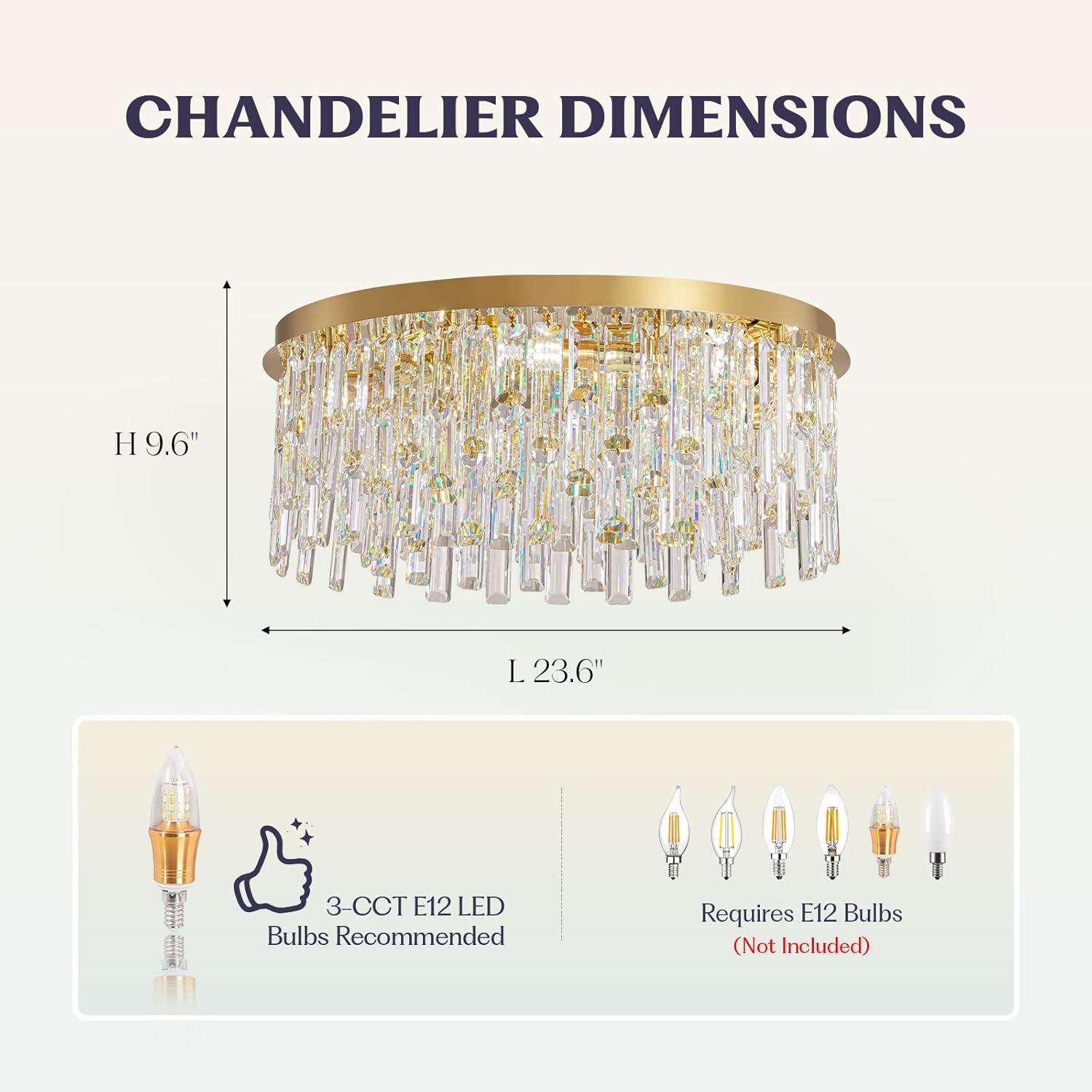Luxury Crystal Chandelier Modern 23.6 inch Gold Chandelier, 7-Light Gold Raindrop Round K9 Crystal Ceiling Light, Flush Chandeliers for Dining Room Living Room Foyer Kitchen Island